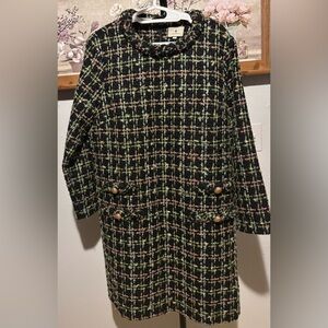 Tuckernuck Black Tweed Long sleeve Jackie dress with Pink, Green & Gold Threads